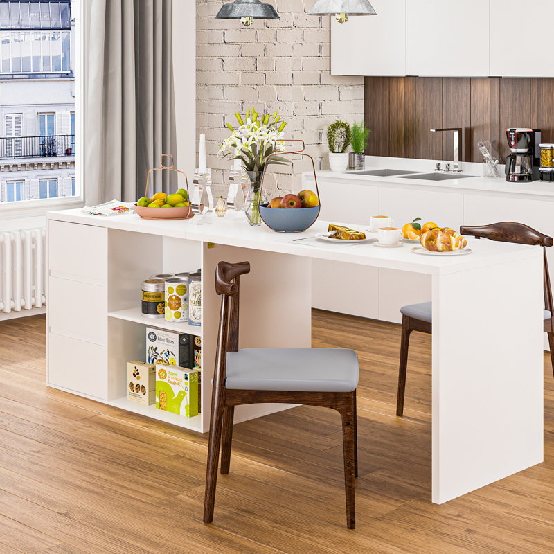 Tucker Murphy Pet™ White Dining Island Table With Drawers And Cabinets ...